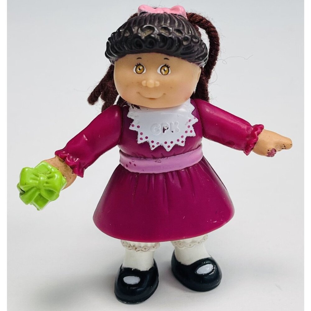VTG 1992 Cabbage Patch Kids CPK Brunette Pink Dress Girl Mini Figure Doll READ